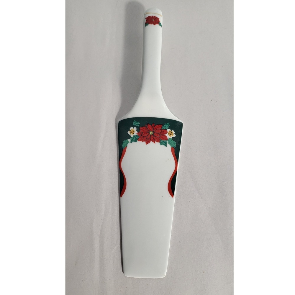 Vintage Tienshan Christmas Poinsettia Ceramic Cake Server Spatula Holiday Decor - Picture 3 of 4